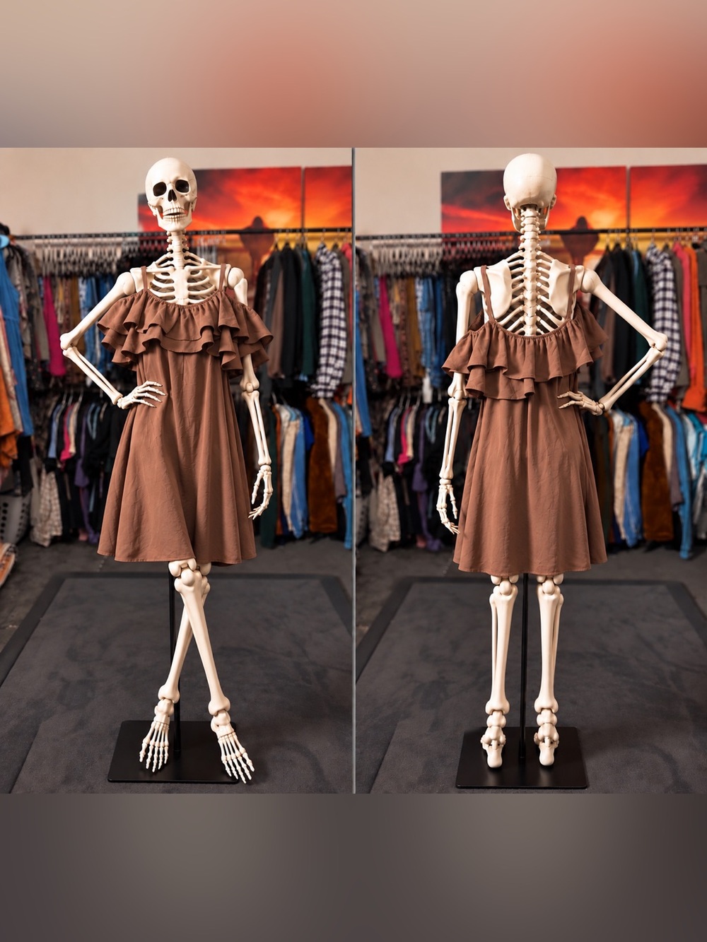 Old Navy Brown Ruffled Off-Shoulder Mini Dress
